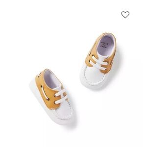 Jamie Jack Newborn Baby Boat Shoes - White and Tan